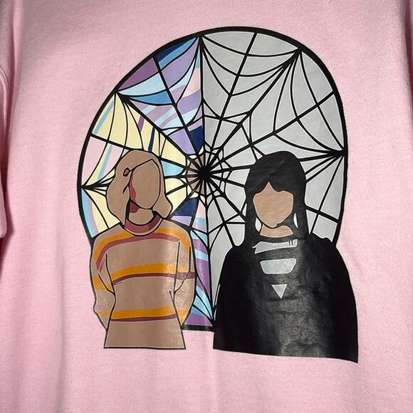 Gildan Heavy Blend Pink Sweatshirt – Medium – Custom Wednesday Inspired Graphic - Picture 5 of 7
